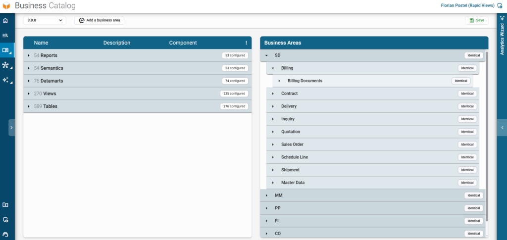 Écran d'administration du business catalog