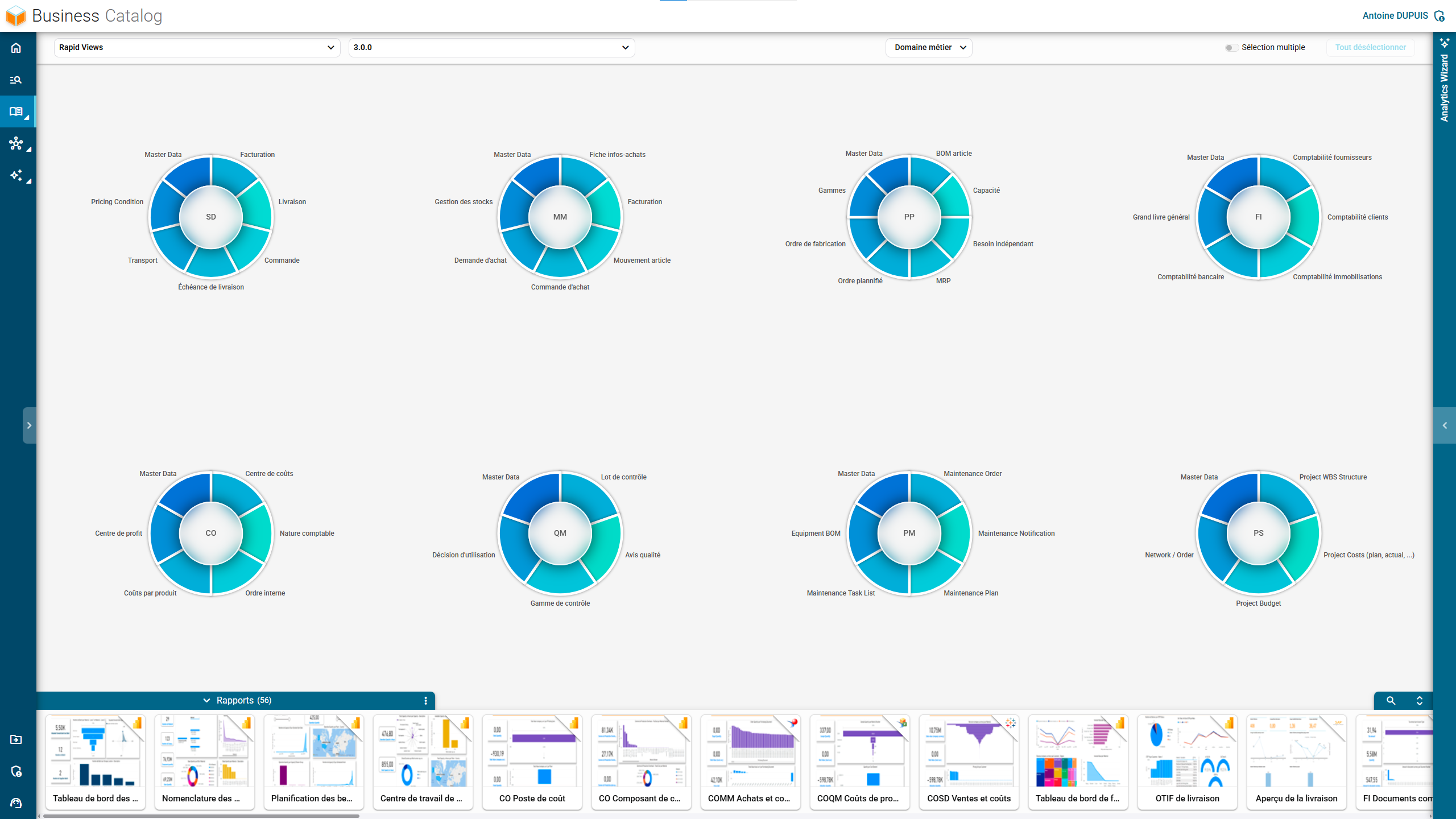 Interface du Business Catalog de RapidViews, répertoire centralisé de contenus métiers SAP.