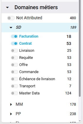 Ajout de catégories métiers aux filtres dynamiques pour une recherche plus ciblée dans Data Search.