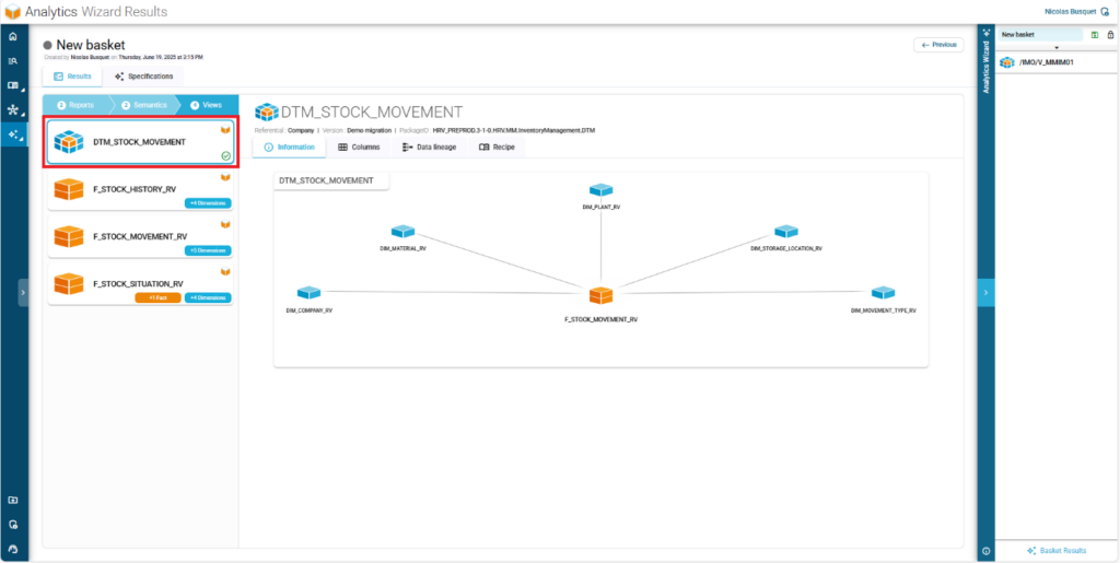 Le Wizard analyse automatiquement la structure et les champs de l'objet BW.